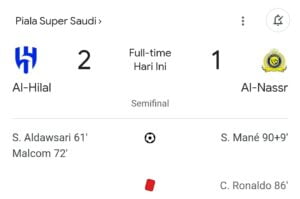 Al Nassr disingkirkan oleh Al Hilal, Al Hilal Melaju ke Final Saudi Super Cup 2024.
