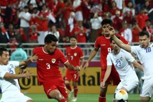 Foto: Pertandingan Semifinal Indonesia vs Uzbekistan pada Senin Malam (29/04/2024).