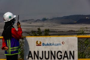 Foto: Pekerja meninjau tambang batu bara milik PT Bukit Asam Tbk (PTBA) di Tanjung Enim/Bisnis.